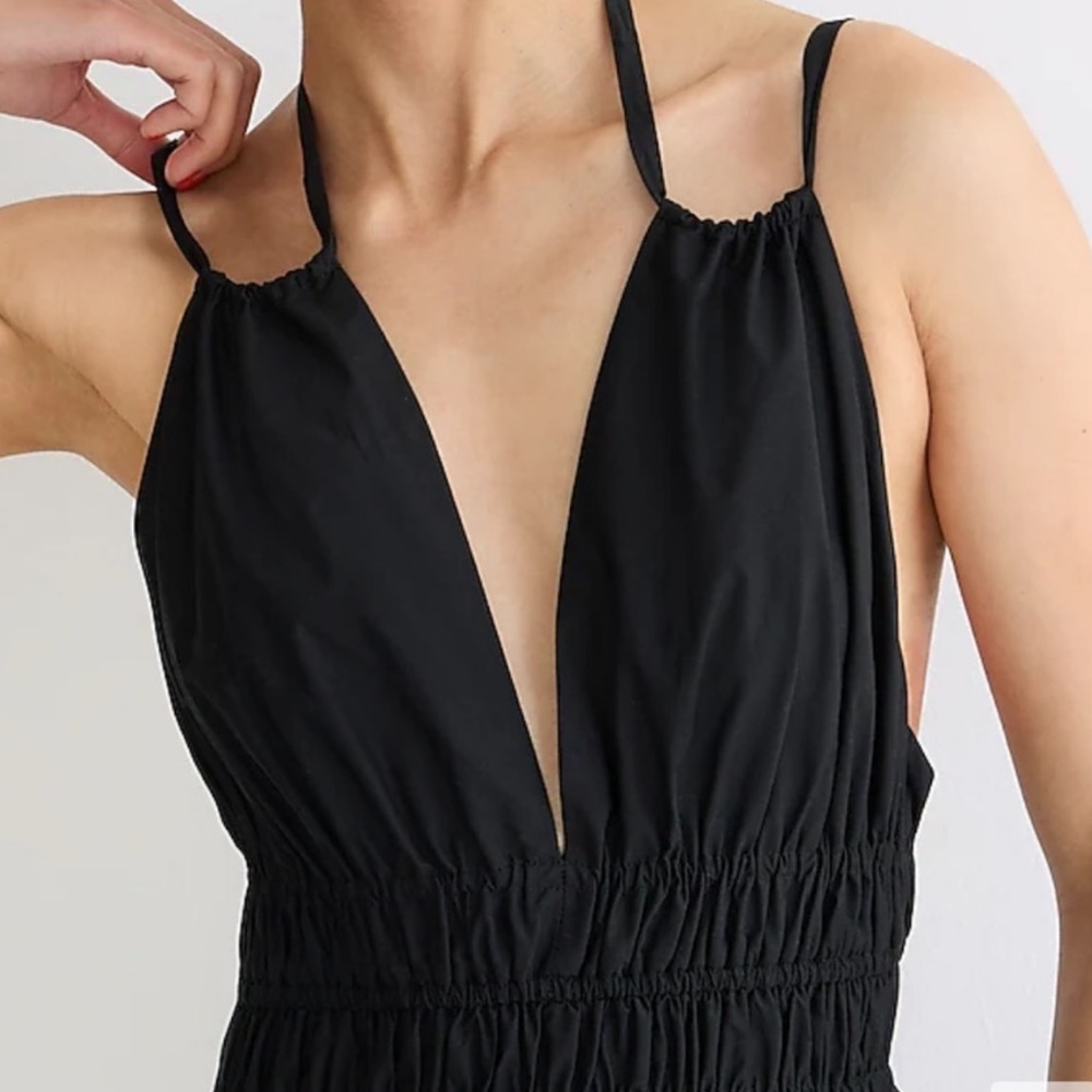 J Crew Collection Black Cotton Poplin Maxi Dress V Neck Double Strap Size Small - Picture 2 of 4